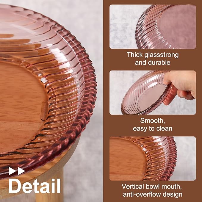 Cat Bowls Whisker Friendly with Wooden Stands. Raised Elevated Glass Whisker Fatigue Cat Bowl for Indoor Cats. 2PCS (Purple)