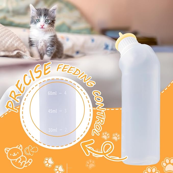5Pack Kitten Bottle for Nursing Puppy Milk Kitten Bottles Feeding Kit Silicone Nipple for Newborn Pets Kittens, Puppy,Squirrel (Yellow)