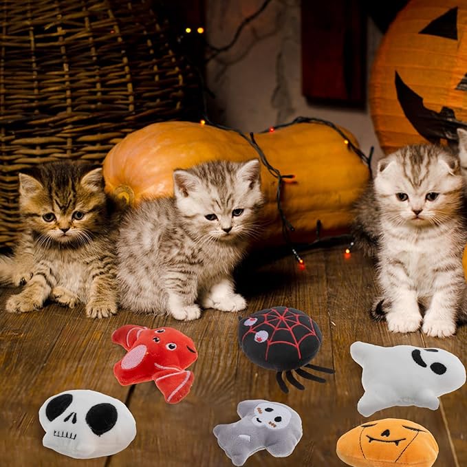 6pcs Halloween Catnip Toy,Indoor Pumpkin Ghost Shaped Cat Toy Plush Interactive Chew Bite Toys for Cat Kitten Indoor Festive Holiday Cat Lover Gift
