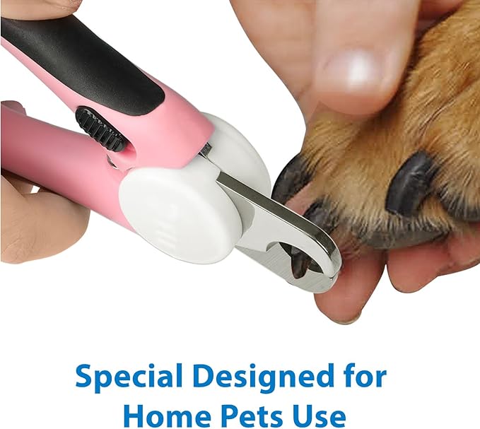 Flexzion Dog Cat Nail Clipper and Trimmer, Pet Toe Claw Scissor Grooming Tool with Stainless Steel Blades File Easy Grip Handle Safety Guard Avoid Overcutting for Small Medium Large Breed Puppy, Pink