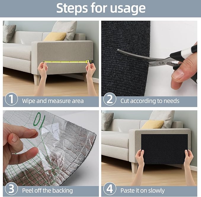 Cat Scratch Mat 120"x15.8",Cat Scratch Carpet Trimmable Self-Adhesive Cat Scratch Pad,Decorative Cat Tree Shelf,Cat Wall,Cat Scratching Post,Cat Couch Protector(Black)