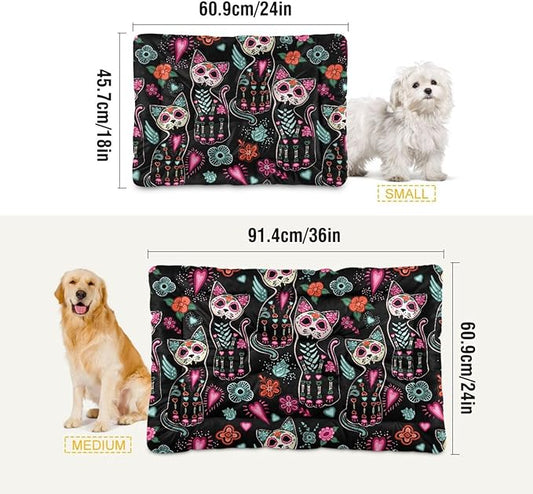 Gothic Cat Sugar Skull Pet Bed Cute Dog Bed Mat Absorbing Non Slip Pad Pet Sleeping Mat for Small, Medium, and Large Dogs Puppy Cat 24 in x 18 in