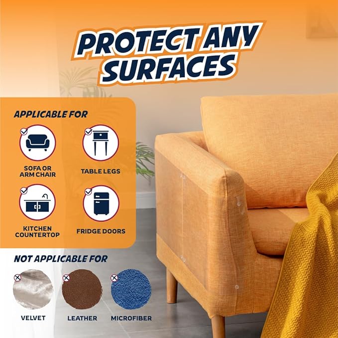 Panther Armor Furniture Protector, 8-Pack, Heavy Duty Anti-Scratch Cat Couch Protector, Transparent