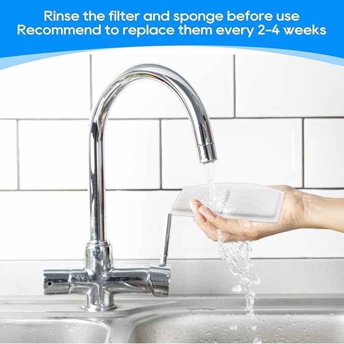 8 Pack Pet Fountain Filter Replacement and 8 Pack Replacement Pre-Filter Sponges, Pack of 16 Cat Water Fountain Filters and Foam Compatible with 100oz/3L Automatic Pet Fountain