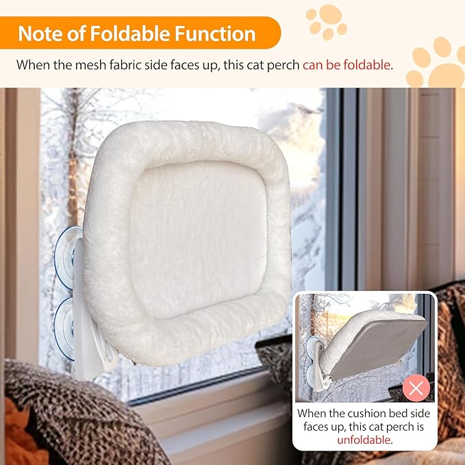 L&W BROS. Cat Window Perch Cushion Bed Cat Window Hammock with 4 Updated Suction Cups Easy to Assemble Cat Window Bed for Heavy Large Cats (M 1Pc)