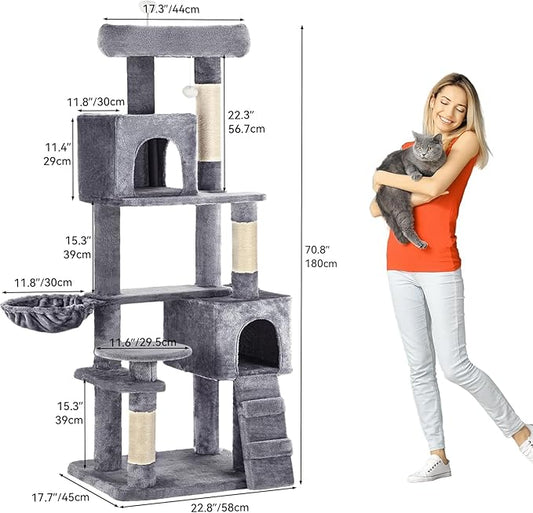 YITAHOME 70.8in Cat Tree Tower for Indoor Cats: Multi-Level Kittens Pet Play House Condo Furniture Activity Center with Scratching Posts Stand Light Grey