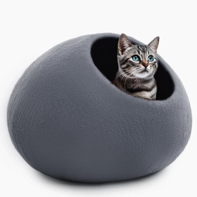 Woolygon Premium Wool Cat Cave Bed - Felt Cat Cave Handmade from 100% Merino Wool, Pet Friendly Felt Cat Bed for Indoor Cats and Kittens