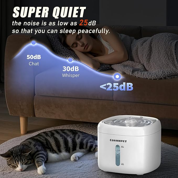 Stainless Steel Lid Cat Water Fountain 74Oz/2.2L for Drinking - Pet Fountain for Small Animal - Dogs Waterer Bowls Indoor