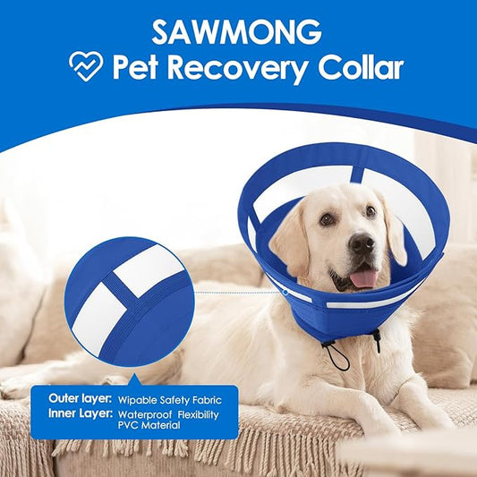 SAWMONG Dog Cone, Soft Dog Cones for Large Dogs After Surgery, Breathable Pet Cone Collar to Stop Licking, Comfy Elizabeth E-Collar for Dogs Cones Alternative (XL,Blue)
