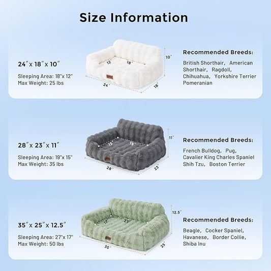 Small Dog Sofa - Orthopedic Cat Sofa Bed for Indoor Cats, Fluffy Faux Fur Dog Couch with Supportive Egg Foam, Cute Pet Couch Bed Removable Washable Cover and Non-Slip Bottom, Grey