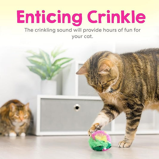Large Cat Crinkle Ball Toy – 12-Pack of 2.5" Lightweight Indoor Kitten Toy – Soft, Sparkle, Interactive, Safe for Pets, Kittens & Cats, Enrichment & Birthday Gift, Alternative Foil-Like Toy Balls