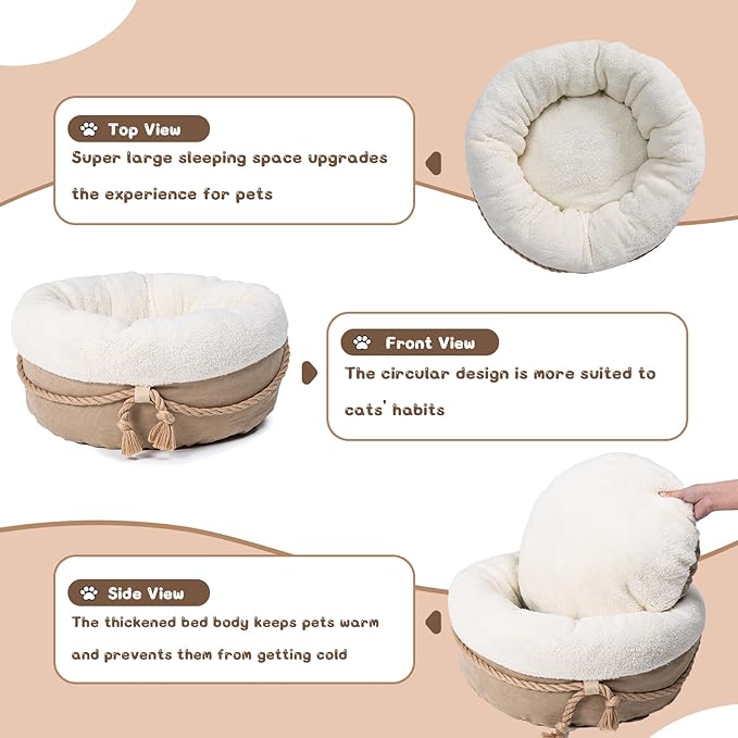 pesen Cat Bed & Small Dog Bed with Supportive Walls, Thick Bottom, Calming Donut Shape, Soft Durable Fabric, 20x20x10 Cat Beds for Indoor Cats