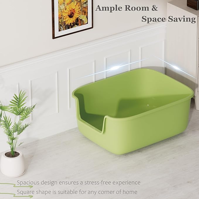 Vealind Large Cat Litter Box High Sided and Side Entry Cat Litter Pan 50 x 40 x 22 CM, Anti-Splashing Deep Tall Cat Boxes for Indoor Cats Basics Kitty Litter Box (Green)