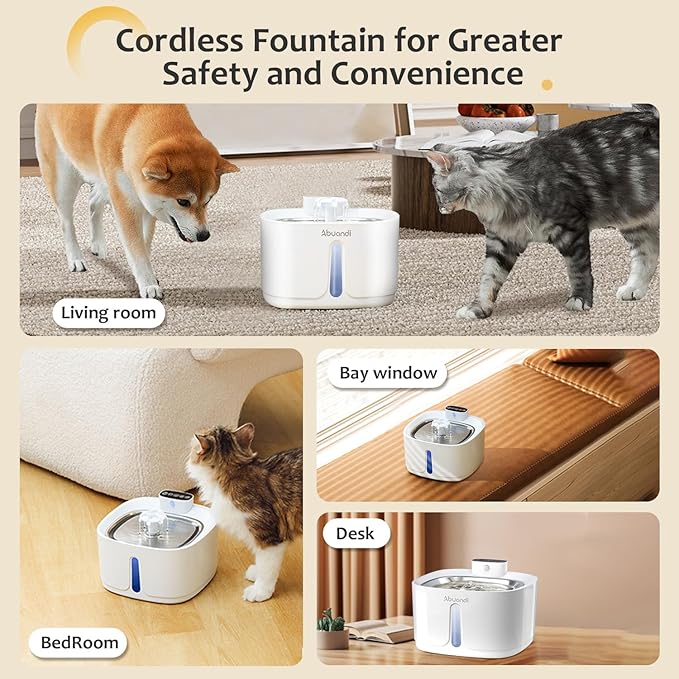Cat Water Fountain Stainless Steel for Drinking, Pet Water Fountains 3.2L/108 OZ Automatic Water Dispenser Bowl with Filter Pump Spout for Indoor Multiple Pets, Rechargeable Quiet Large