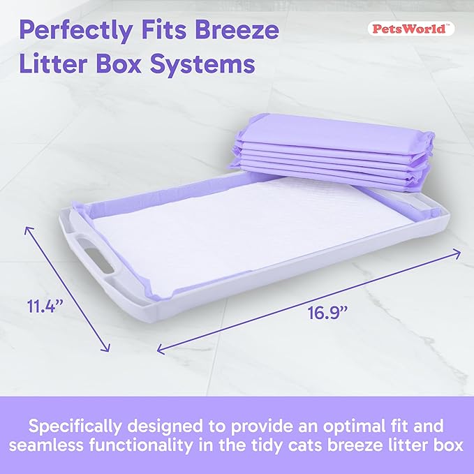PETSWORLD Cat Pad Refills for Tidy Cats Breeze Litter System 50 Pads for Cat Litter Box, 16.9x11.4 Inch