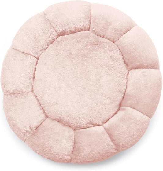 Sherry Kline Pets “Daisy Round” Donut Shape Calming Bed for Dogs and Cats, from Soft Faux Fur, Available in 4 Sizes, Machine Washable