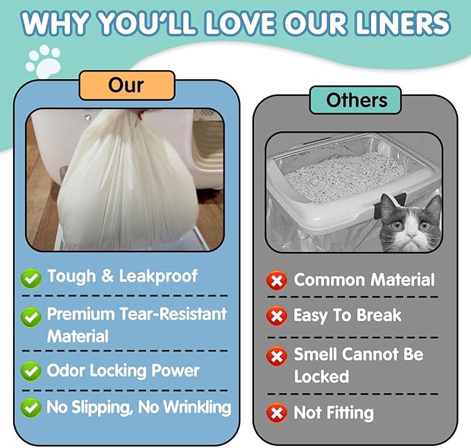 60Pcs Cat Litter Box Liners for PetSnowy SNOW+ Automatic Cat Litter Box, Tear & Leak Resistant Self-Sealing Waste Drawer Liner Bags