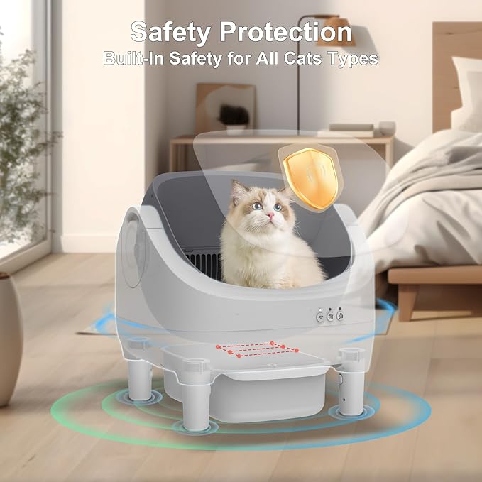 Himix Self Cleaning Litter Box, Large Open-top Automatic Cat Litter Box for Multiple Cats with APP Control, Safety Sensor and Odor Control, Includes 60 Pcs Trash Bags