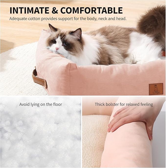 20In Dog Bed for Small Medium Sized Dogs and Cats - Washable Rectangle Puppy Bed for Indoor Outdoor, Cozy Pet Bed with Support Pillow & Non-Slip Bottom(Pink, Small)