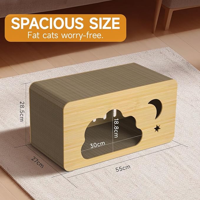 Cat Scratcher House,2 in 1 Cardboard Cat House Durable and Sturdy Cat Scratching Post Cat Scratching Board Cat Scratchers for pet to Scratch, Rest and Play, Easy to Assemble