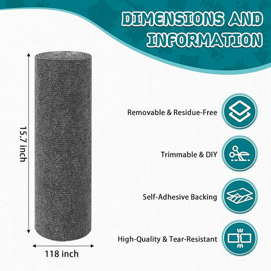 Climbing Cat Scratcher Mat Trimmable Cat Scratching Post Carpet 118’’x15.8’’ Self Adhesive Carpet Mat Pad Replacement for Cat Tree Shelves Post Couch Wall Furniture Steps DIY Protector (Dark Gray)