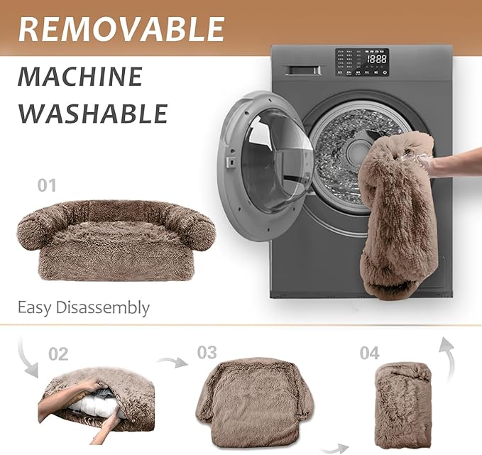 Calming Dogs/Cats Bed Mats, Dog Pad Washable Removable Couch Cover, Plush Long Fur Mat for Pets, Waterproof Lining, Perfect for Small, Medium and Large Dogs and Cats (Desert Brown, 53"x39")
