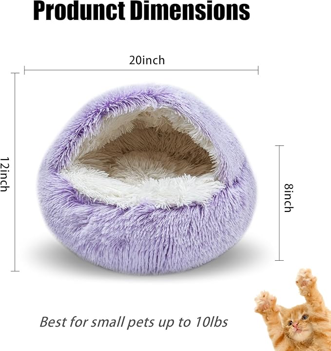 Cat Beds for Indoor Cats,Cat Cave for Puppy and Kitty,Calming Small Dog Bed for Small Dogs with Cover Cave,Cozy Warming Fluffy Washable Anti-Slip Pet Sleeping Bag(20 * 20inch,Purple)