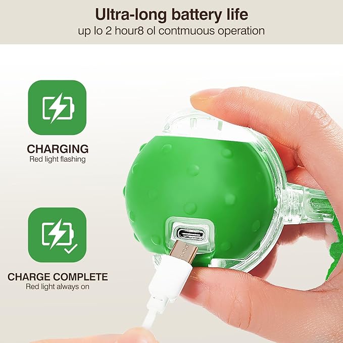 Electric Interactive Cat Toy Ball - Automatic Rolling Silicone Cat Toys for Indoor Cats, Durable Chew-Proof Motorized Kitty Ball with LED Light, Fun Exercise Toys for Bored Kittens(Green)