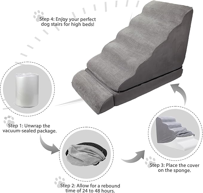 Soft Dog Stairs & Steps for High Beds 28 Inches High Tall, LitaiL Pet Stairs/Steps for High Beds for Small Large Dogs, Non-Slip Dog Ramps for Bed, for Older Cats