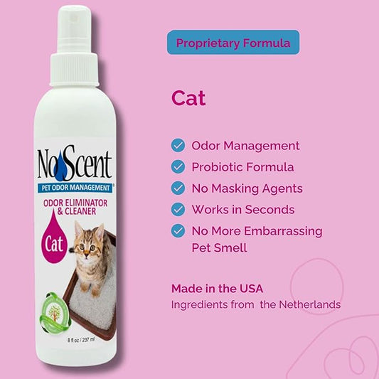 No Scent - Cat Litter Box Cleaner - 2 Fl Oz (59 mL) - Odor & Stain Remover with Probiotic Formula - Freshener for Furniture, Fabric, Hard Surfaces & Car