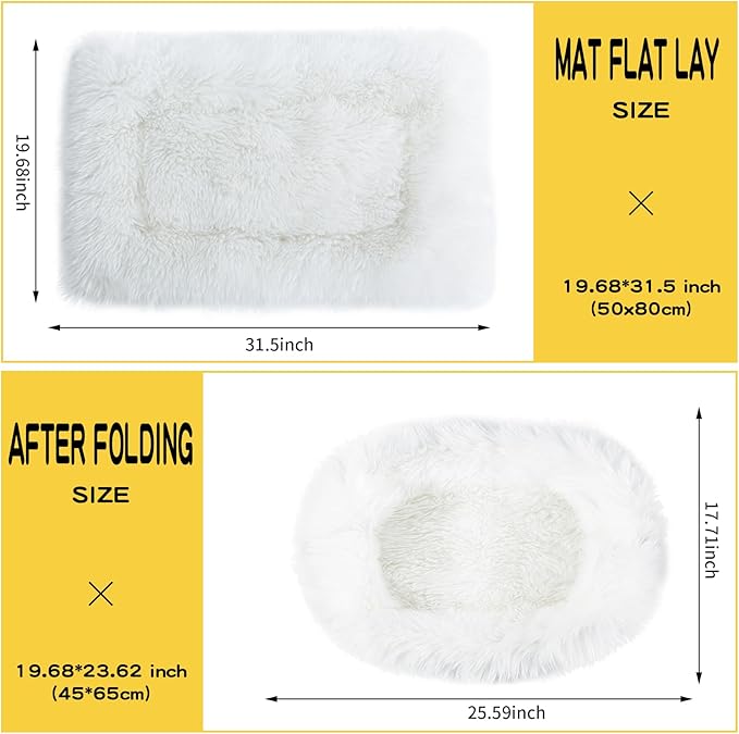 Fluffy Dog Cat Bed Mat 19.6x31.4 inch, Washable Soft Plush Faux Fur Warm Area Puppy Pads Blanket for Indoor Pet Sleep Cushion White
