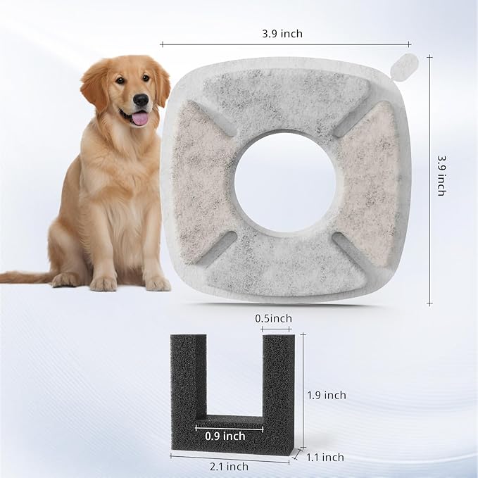 Pet Fountain Filters Replacement Fit for 135oz/4L Dog Water Fountain, 8 Pack Cat Water Fountain Replacement Filters (8 Filters+4 Sponges)