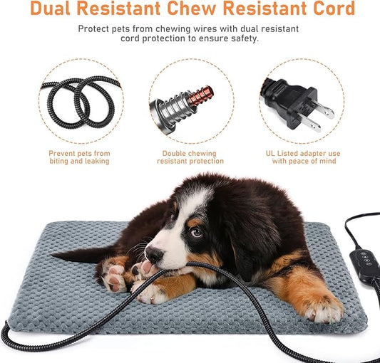 INVENHO Pet Heating Pad for Cats & Dogs, Waterproof, Adjustable Temp with Timer, Electric Pad (L: 35" x 24")