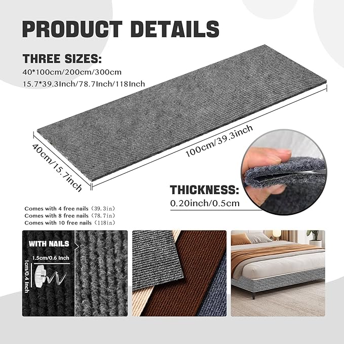 Cat Scratch Couch Furniture Protector, Adhesive Cat Scratch Pad Deterrent for Furniture, DIY Wall Climbing Cat Scratcher Couch Protector from Cat Claws Scratching Mat Indoor (LightGrey,39.3x15.8In)