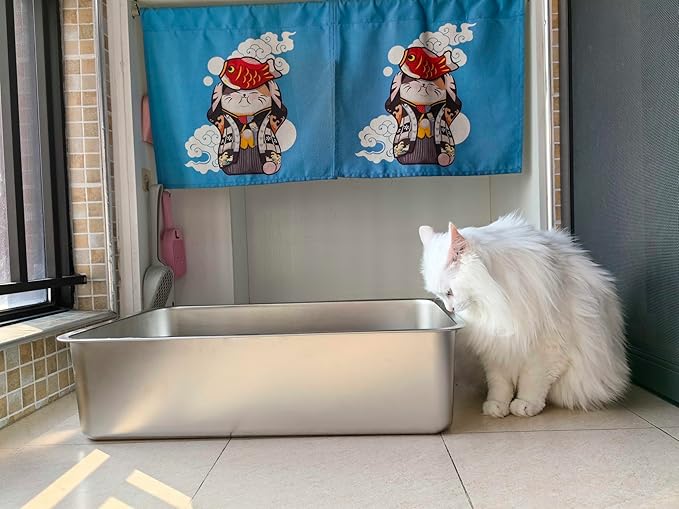 Stainless Steel Litter Box -6in High Side,Metal Litter Box for Cat/Kitty/Rabbits 17" L x 13.8" W x 6" H,Stainless Steel Cat LitterBox-Metal PanToilet,No Smell, Non Stick, Easy Clean.