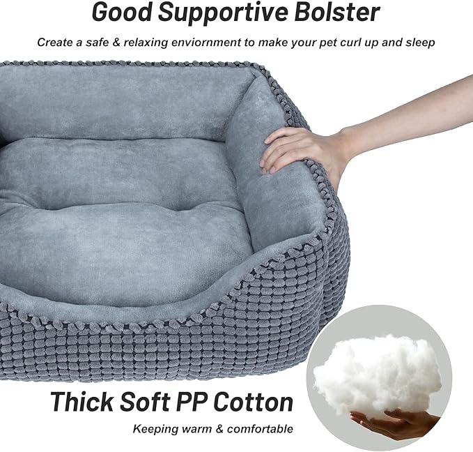 MIXJOY Dog Bed for Large Medium Small Dogs, Rectangle Washable Sleeping Puppy Bed, Orthopedic Pet Sofa Bed, Soft Calming Cat Beds for Indoor Cats, Anti-Slip Bottom with Multiple Size (30-Large, Grey)