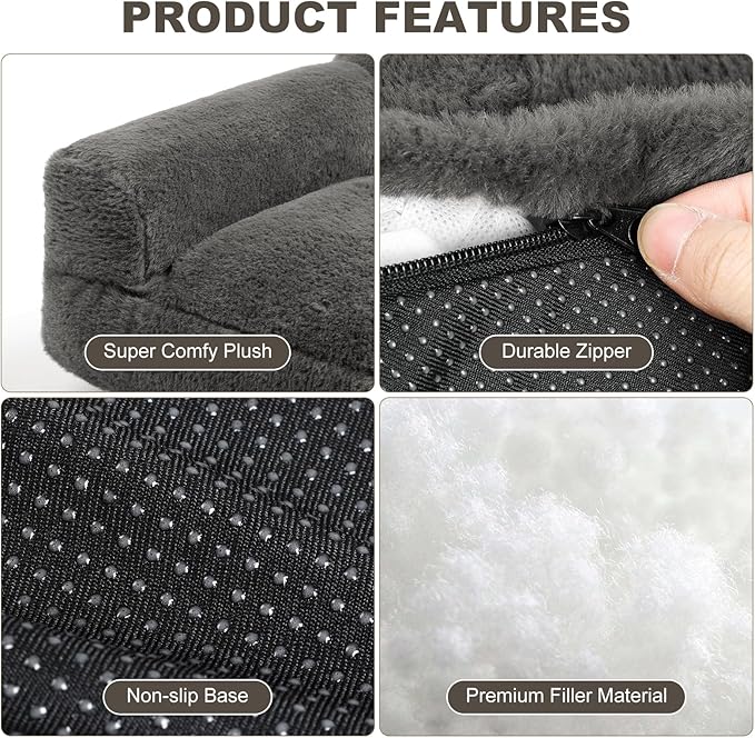 Cat Couch Bed - Cat Bed for Indoor Cats, Calming Pet Sofa Puppy Sleeping Bed with Removable Washable Cover, Cute Dog Couch and Kitty Lounge Chair for 20lbs Cats & Small Dogs(Dark Grey)