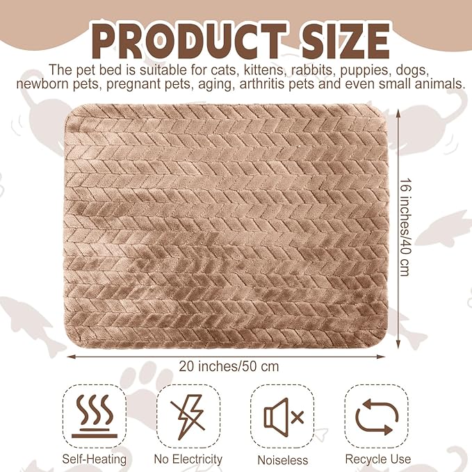 4 Pack Self Heating Cat Pad 16 x 20 Inch Self Warming Cat Bed Non Slip Warm Dog Pad Mat Washable Pet Kennel Crate Bed Mat for Indoor Outdoor Pets(Camel,16 x 20 Inch)