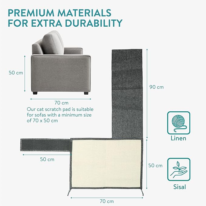 Navaris Cat Scratch Mat - Natural Sisal Furniture Protector Scratching Pad Carpet of Couch, Sofa, Chair