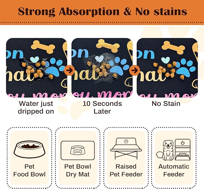 Pet Feeding Mat for Floors Waterproof Dog Mat for Food and Water Absorbent Quick Dry Non Slip mat for Cat Bowls