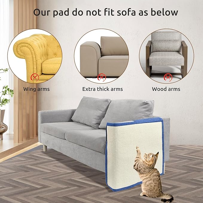 Cat Scratch Furniture Protector with Natural Sisal for Protecting Couch Sofa Chair Furniture 19.7’’H*23.6’’W (Dark Blue, Left Hand)