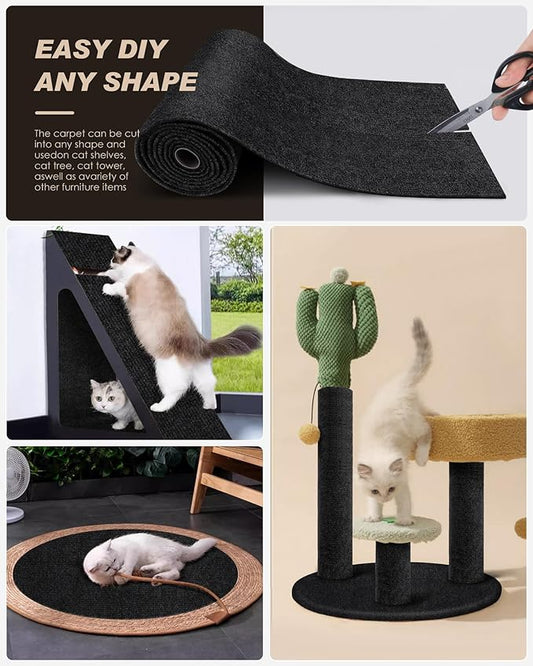 Cat Scratch Mat,Trimmable Self-Adhesive Carpet,DIY Climb Cat Scratcher for Cat Couch Furniture or Wall Protector,Covering Cat Tower,and Replacement Pads (Black)