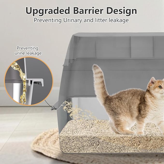 Stainless Steel Litter Box with Lid, XXL Extra Large Metal Cat Litter Boxes for Big Cats Enclosed, Easy to Scoop with Litter Scoop Set, High Sides Enclosure Anti-Urine Leakage Non-Sticky, Grey