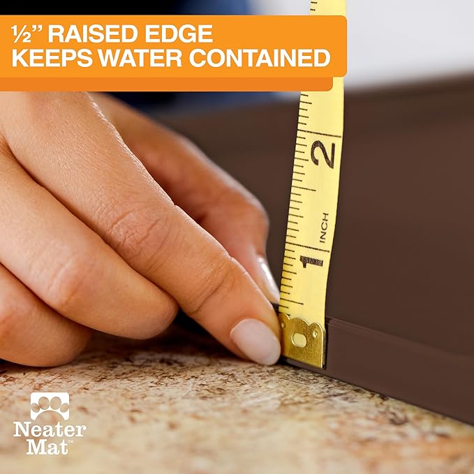 Neater Pet Brands Neater Mat Pet Mats for Food and Water, Cat & Dog Bowl Mat Waterproof Silicone, Feeding Tray, Dog Food Mats for Floors, Placemat w/Raised Edge for Under Bowls, 19” x 12”, Brown