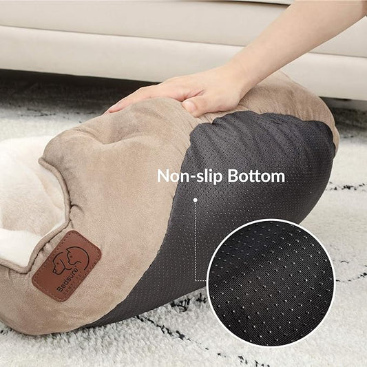 Bedsure Dog Beds for Small Dogs - Round Cat Beds for Indoor Cats, Washable Pet Bed for Puppy and Kitten with Slip-Resistant Bottom, 20 Inches, Camel