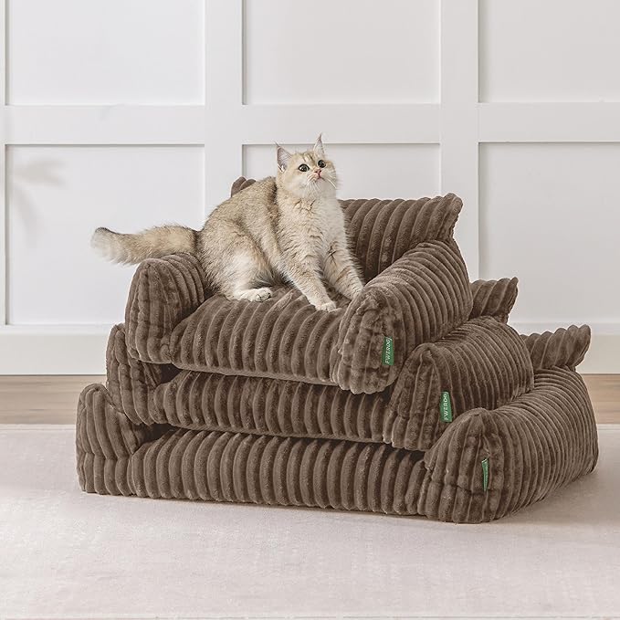 Cute Couch Bed for Pets, Supportive Cat Sofa for Indoor Cats, Medium Dog Sofa Bed for Medium Dogs, Brown, 30 inches