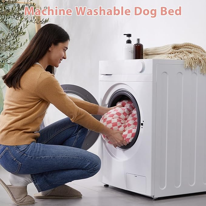 BFPETHOME Donut Dog Beds for Small Dogs, Cute Small Dog Bed for Puppy and Kitten, Round Calming Pet Bed with Non-Slip Bottom, Machine Washable,24inch, Pink