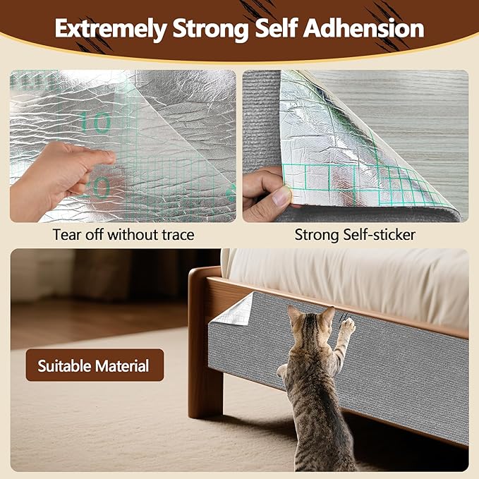 Cat Scratch Furniture Protector, 78.7"x15.8" Self Adhesive Cat Scratch Mat Pad,Cut to Fit DIY Replacement Carpet for Tree,Wall,Bed,Door, Couch Protector (Light Grey)