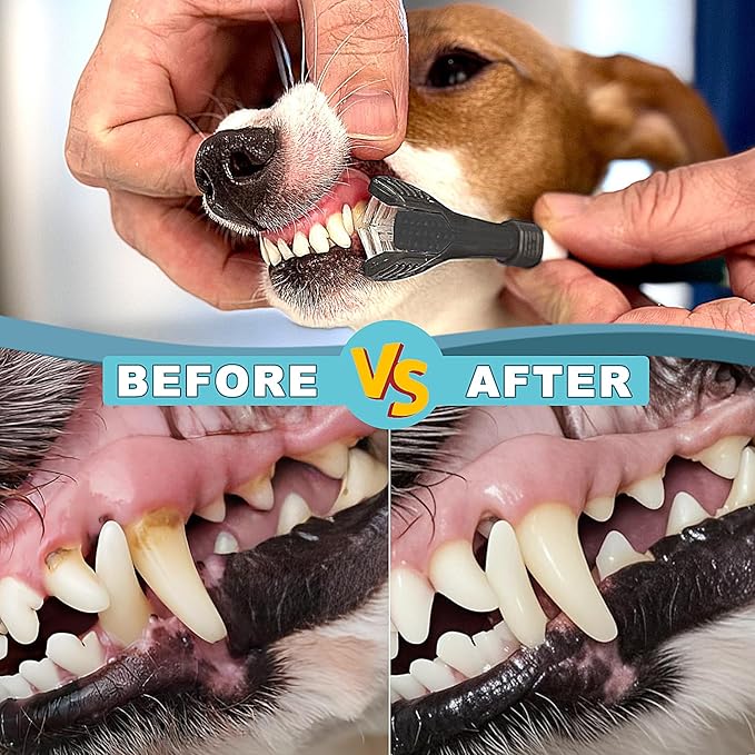 Dog Toothbrush, 360 Degree Finger Toothbrush, Triple Head Toothbrushes,Cleaning Brushes for Dog Cat Oral Dental Health (12 Kit)