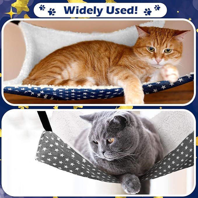 2 Pieces Reversible Cat Hanging Hammock Soft Breathable Pet Cage Hammock with Adjustable Straps and Metal Hooks Double Sided Hanging Bed for Small Dogs Rabbits(Pentagram,M)
